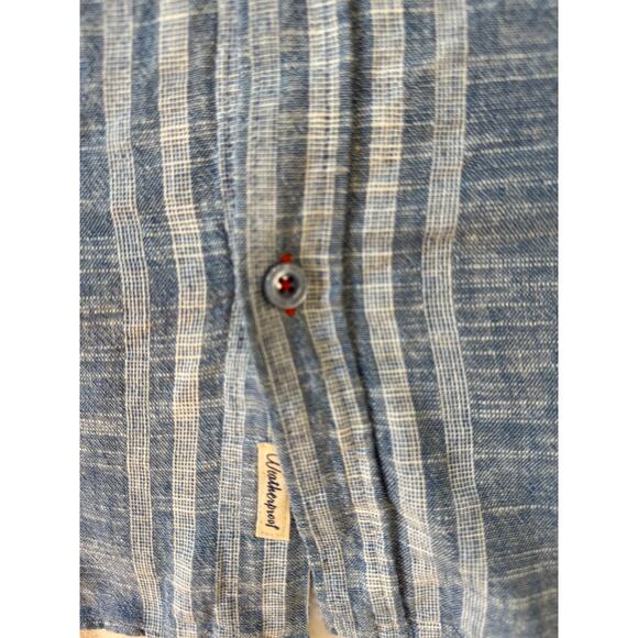 Weatherproof Vintage Mens Linen Short Sleeve Shirt XXL Blue White Stripe - Picture 9 of 9